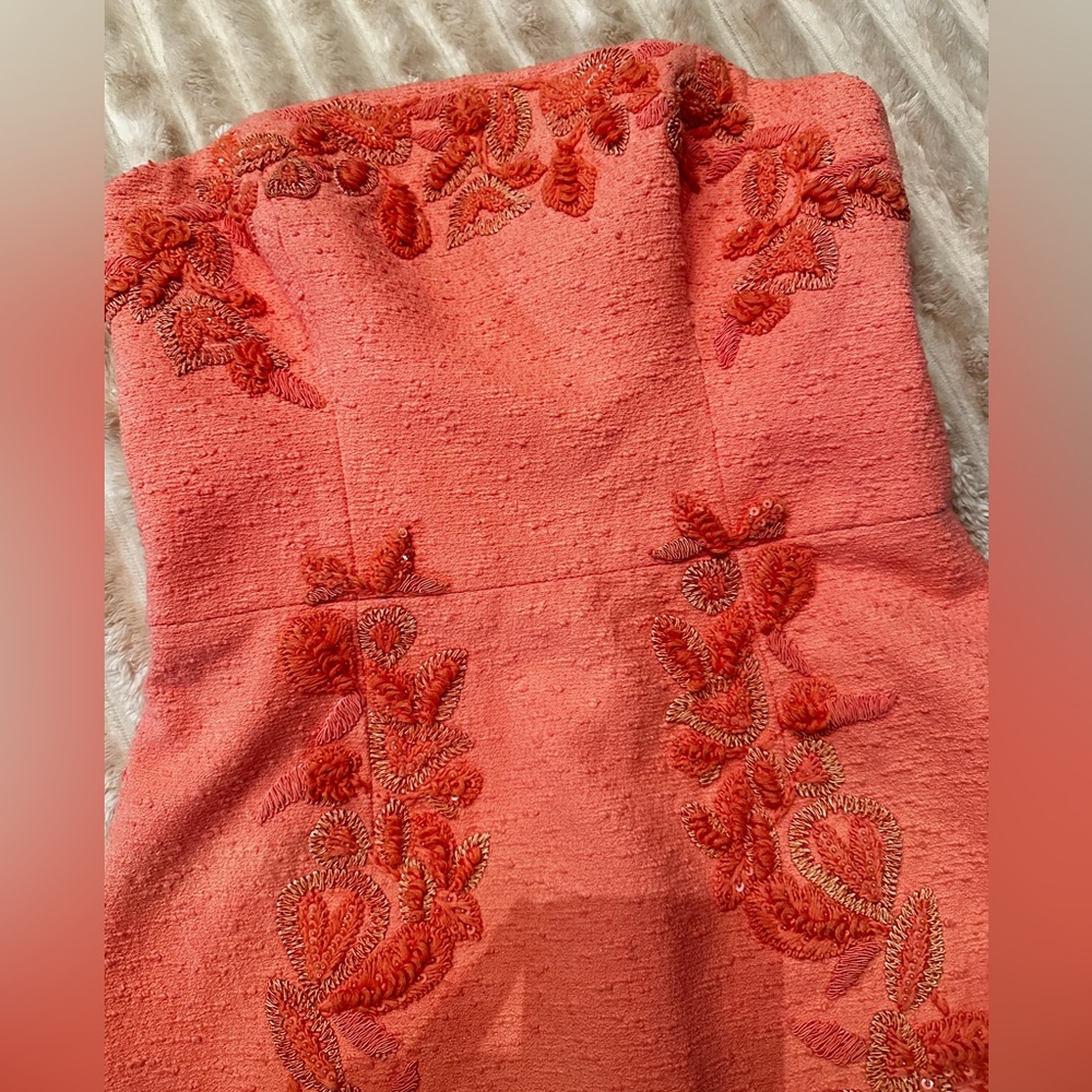 NWT New Carolina Herrera Strapless Embroidered Mini Dress in Sunset Pink Size 6 - Picture 4 of 11